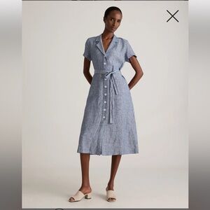 Quince linen Striped Blue Button-Down Dress size Large NWT